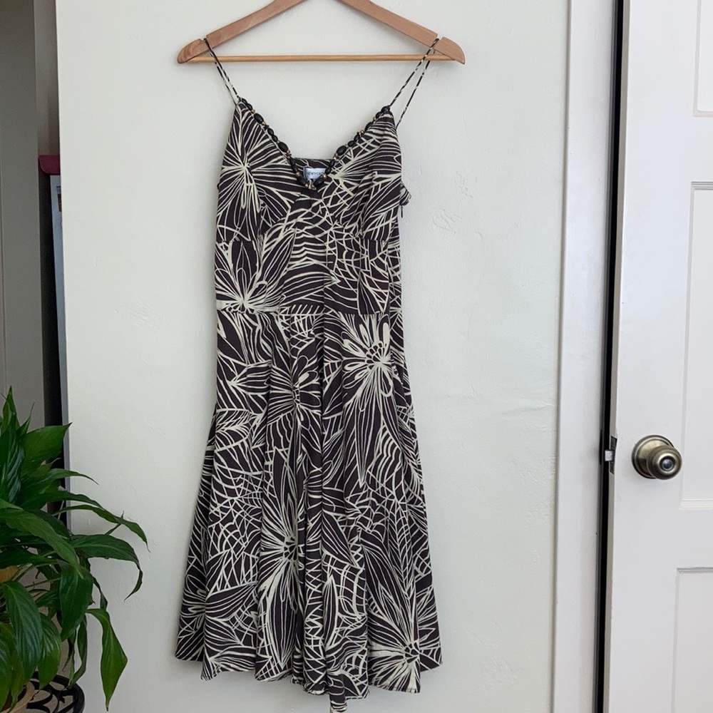 Newport News Brown and Cream Floral Print Sundress with Beading size 12